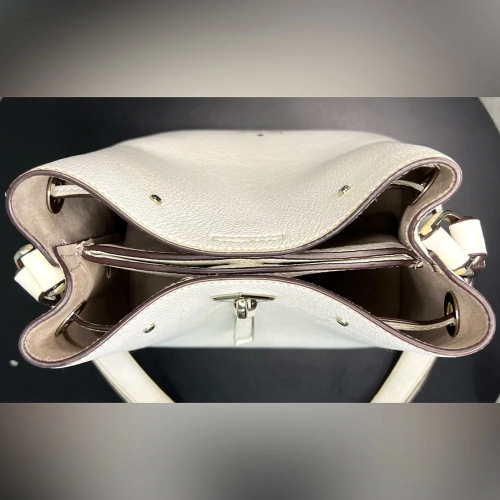 Kate Spade Marti Genuine Pebbled Leather Bucket Bag White Purse Silver Hardware